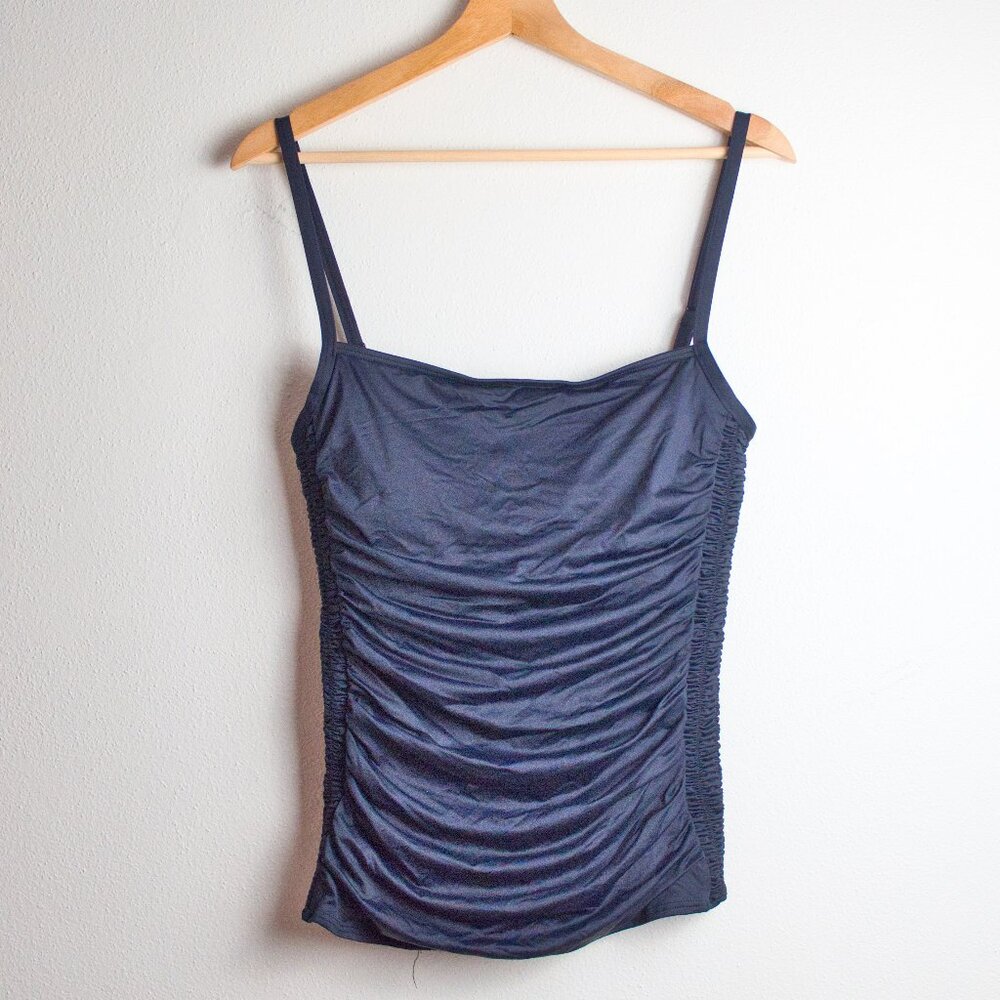 NWT Black Ruched Smocked Swim Top Tankini DKNY Size L